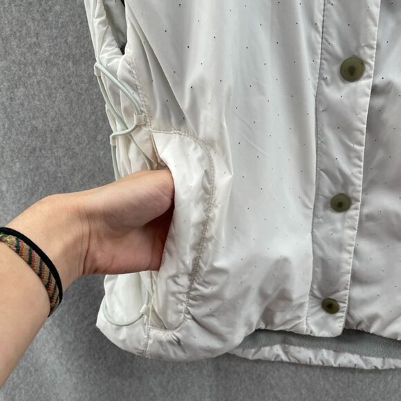 NIKE Running Vest Womens Small White Black Polka Dot Fleece Lined Pockets Cinch - Picture 7 of 12